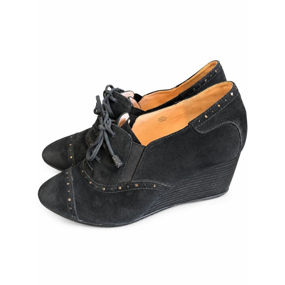 Taryn Rose Katri Womens Blaxk Suede Lace Up Wedge Bootie Oxford Size 10M